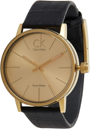 Calvin Klein Post Minimal Rose Gold Dial Black Leather Strap Watch For Men - K7622201