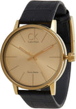 Calvin Klein Post Minimal Rose Gold Dial Black Leather Strap Watch For Men - K7622201