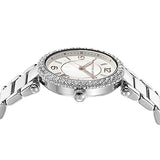 Michael Kors Parker Three Hand Mother of Pearl White Dial Silver Steel Strap Watch For Women - MK4694