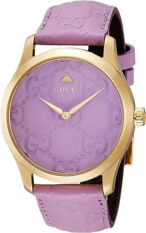 Gucci G Timeless Quartz Lilac Dial Lilac Leather Strap Watch For Women - YA1264098