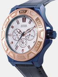 Guess Force Multi Function White Dial Blue Leather Strap Watch For Men - W0674G7