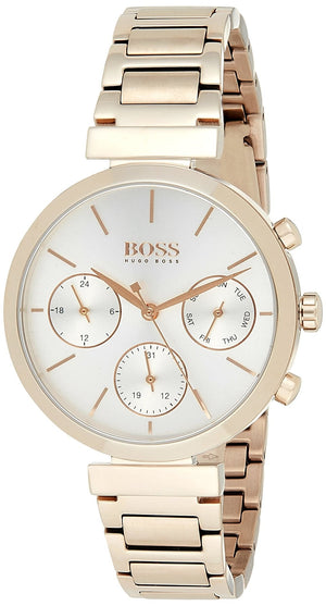 Hugo Boss Flawless Chronograph Silver Dial Rose Gold Steel Strap Watch for Women -1502531