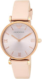 Emporio Armani Gianni T-Bar Quartz Rose Gold Dial Pink Leather Strap Watch For Women - AR11001