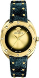 Versace Shadov Gold Dial Green Leather Strap Watch For Women - VEBM01018