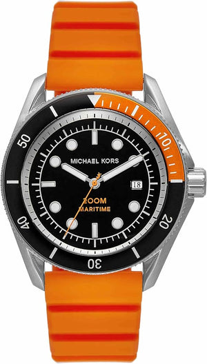 Michael Kors Maritime Three-Hand Analog Black Dial Orange Silicone Strap Watch for Men - MK9157