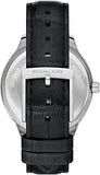 Michael Kors Sage Three-Hand Mother of Pearl White Dial Black Leather Strap Watch for Women - MK4821