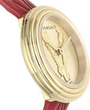 Versace Virtus Mini Quartz Gold Dial Red Leather Strap Watch For Women - VET300521