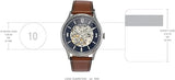 Fossil Forrester Luggage Automatic Skeleton Blue Dial Brown Leather Strap Watch for Men - ME3179