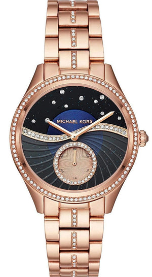 Michael Kors Lauryn Blue Dial Rose Gold Steel Strap Watch for Women - MK3723