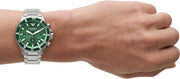 Emporio Armani Diver Chronograph Green Dial Silver Steel Strap Watch For Men - AR11500