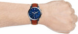 Fossil Neutra Chronograph Blue Dial Brown Leather Strap Watch for Men - FS5791