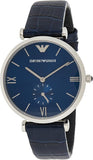 Emporio Armani Gianni T Bar Quartz Blue Dial Blue Leather Strap Watch For Men - AR11300