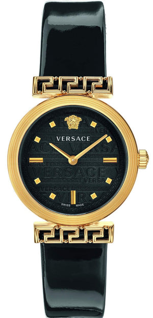 Versace Greca Meander Black Dial Black Leather Strap Watch for Women - VELW00420