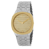 Gucci 25H Quartz Gold Dial Silver Steel Strap Unisex Watch - YA163403