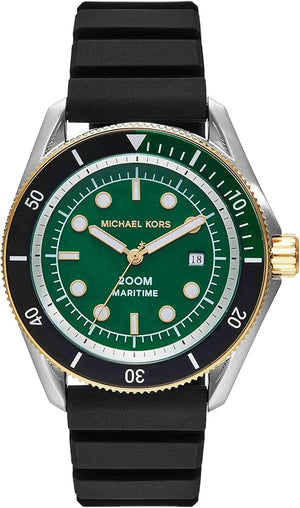 Michael Kors Maritime Analog Green Dial Black Silicone Strap Watch for Men - MK9158