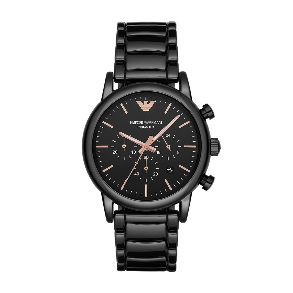 【ミラノ購入】EMPORIO ARMANI ラムレザー2010 アーカイブ Emporio Armani Luigi Ceramic Chronograph Black Dial Black Strap
