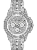 Bulova Crystal Collection Pave Silver Dial with Crystals Silver Steel Strap Watch for Men - 96C134