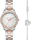 Michael Kors Liliane Quartz Mother of Pearl White Dial Two Tone Steel Strap Watch For Women - MK1048