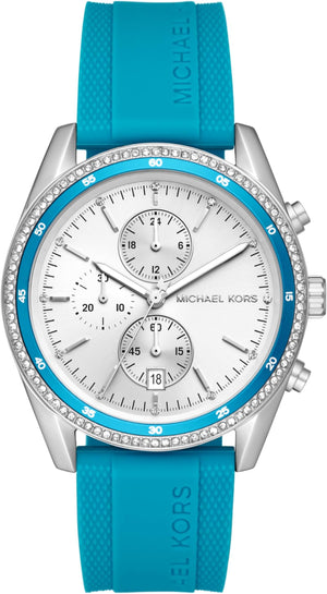 Michael Kors Hadyn Analog Silver Dial Blue Rubber Strap Watch for Women - MK7485