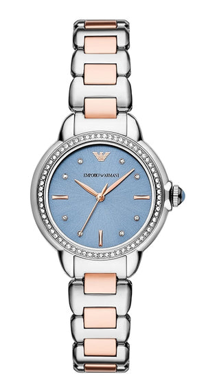 Emporio Armani Three Hand Blue Dial Two Tone Steel Strap Watch for Women - AR11597