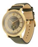 Versace V-Circle Manifesto Gold Dial Black Leather Strap Watch for Men - VBQ030017