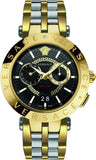 Versace V-Race Quartz Black Dial Gold Steel Strap Watch For Men - VEBV00519