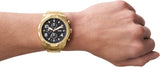 Fossil Bronson Chronograph Black Dial Gold Steel Strap Watch for Men - FS5877