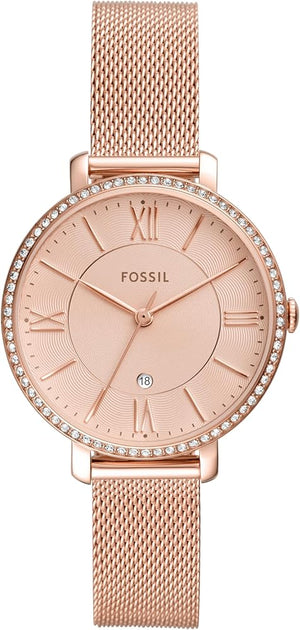 Fossil Jacqueline Quartz Rose Gold Dial Rose Gold Mesh Strap Watch for Women - ES4628