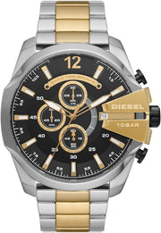 Diesel Mega Chief Chronograph Black Dial Two Tone Steel Strap Watch For Men - DZ4581
