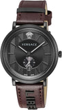 Versace V-Circle Manifesto Black Dial Maroon Leather Strap Watch for Men - VBQ040017
