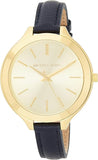 Michael Kors Runway Quartz Gold Dial Blue Leather Strap Watch For Women - MK2285