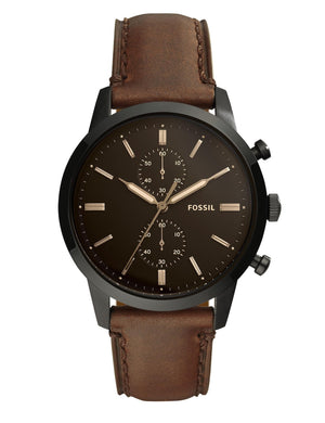 Fossil Townsman Chronograph Black Dial Brown Leather Strap Watch for Men - FS5437