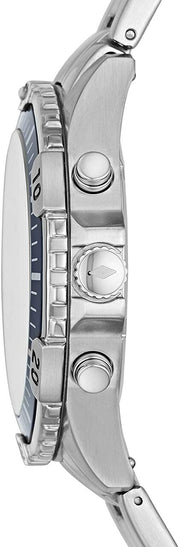 Fossil Garrett Chronograph Blue Dial Silver Steel Strap Watch for Men - FS5623
