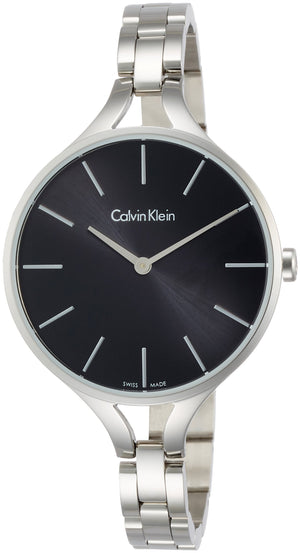 Calvin Klein Graphic Black Dial Silver Steel Strap Watch for Women - K7E23141