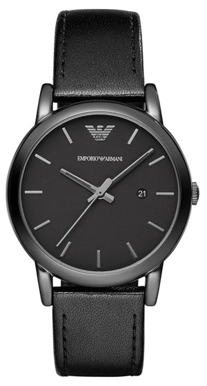 FREE GIFT | Emporio Armani Classic Black Dial Black Leather Strap Watch For Men - AR1732