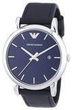 Emporio Armani Classic Quartz Blue Dial Black Leather Strap Watch For Men - AR1731