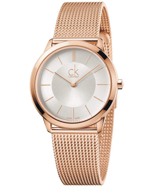 Calvin Klein Minimal White Dial Rose Gold Mesh Bracelet Watch for Women - K3M22626