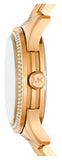 Michael Kors Runway Three Hand Green Dial Gold Steel Strap Watch For Women - MK7390