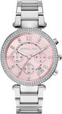 Michael Kors Parker Chronograph Pink Dial Silver Steel Strap Watch For Women - MK6105