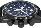 Versace V-Ray Chronograph Quartz Blue Dial Black Leather Strap Watch For Men - VEDB00418