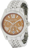 Michael Kors Lexington Chronograph Brown Dial Silver Steel Strap Watch For Women - MK6221