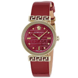 Versace Greca Meander Red Dial Red Leather Strap Watch for Women - VELW00320