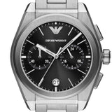 Emporio Armani Federico Chronograph Black Dial Silver Steel Strap Watch For Men - AR11560