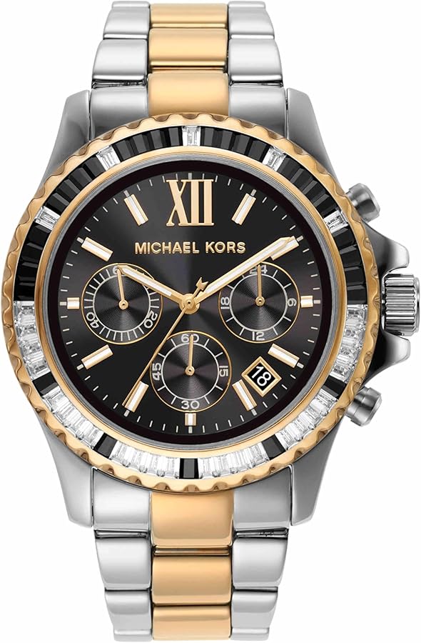 Michael Kors Everest Chronograph Black Dial Two Tone Steel Strap Watch