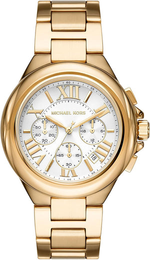 Michael Kors Camille Chronograph White Dial Gold Steel Strap Watch For Women - MK7270