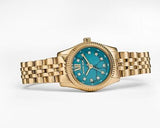 Michael Kors Lexington Three Hand Blue Dial Gold Steel Strap Watch for Women - MK4813