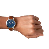 Fossil Minimalist Blue Dial Brown Leather Strap Watch for Men - FS5304