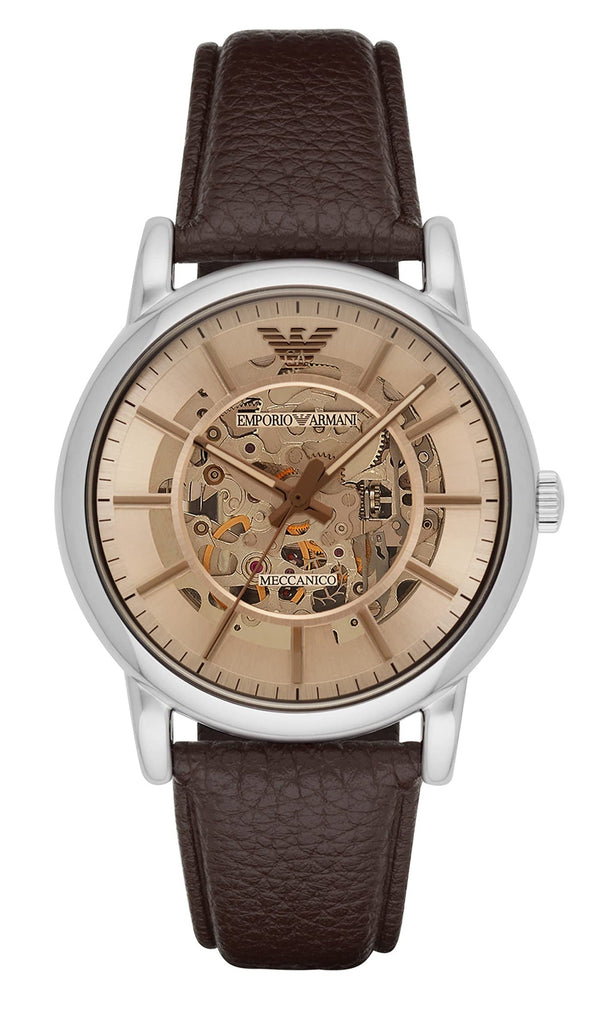 Emporio Armani Luigi Meccanico Brown Dial Brown Leather Strap