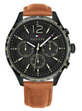 Tommy Hilfiger Gavin Chronograph Quartz Black Dial Brown Leather Strap Watch for Men - 1791470