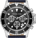 Michael Kors Everest Chronograph Black Dial Blue Leather Strap Watch For Men - MK9091